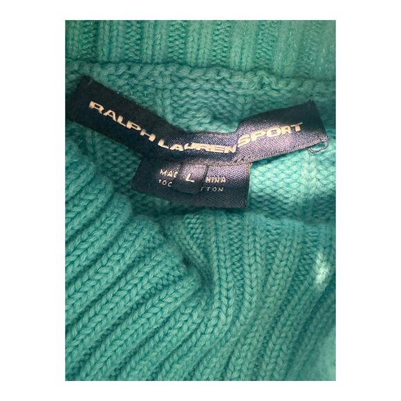 Ralph Lauren sport cable knit turtleneck sweater in aqua blue women’s Large - Picture 3 of 9